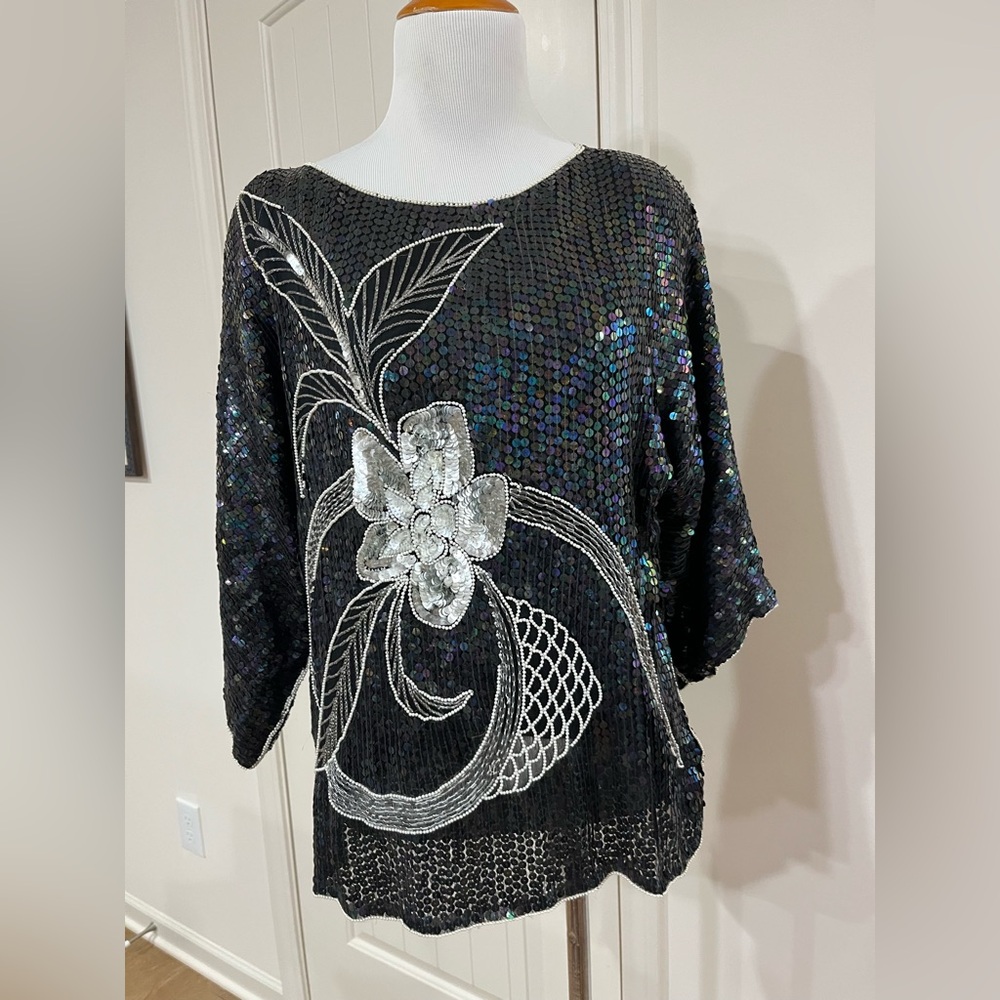 Vintage 80s art deco sequin top